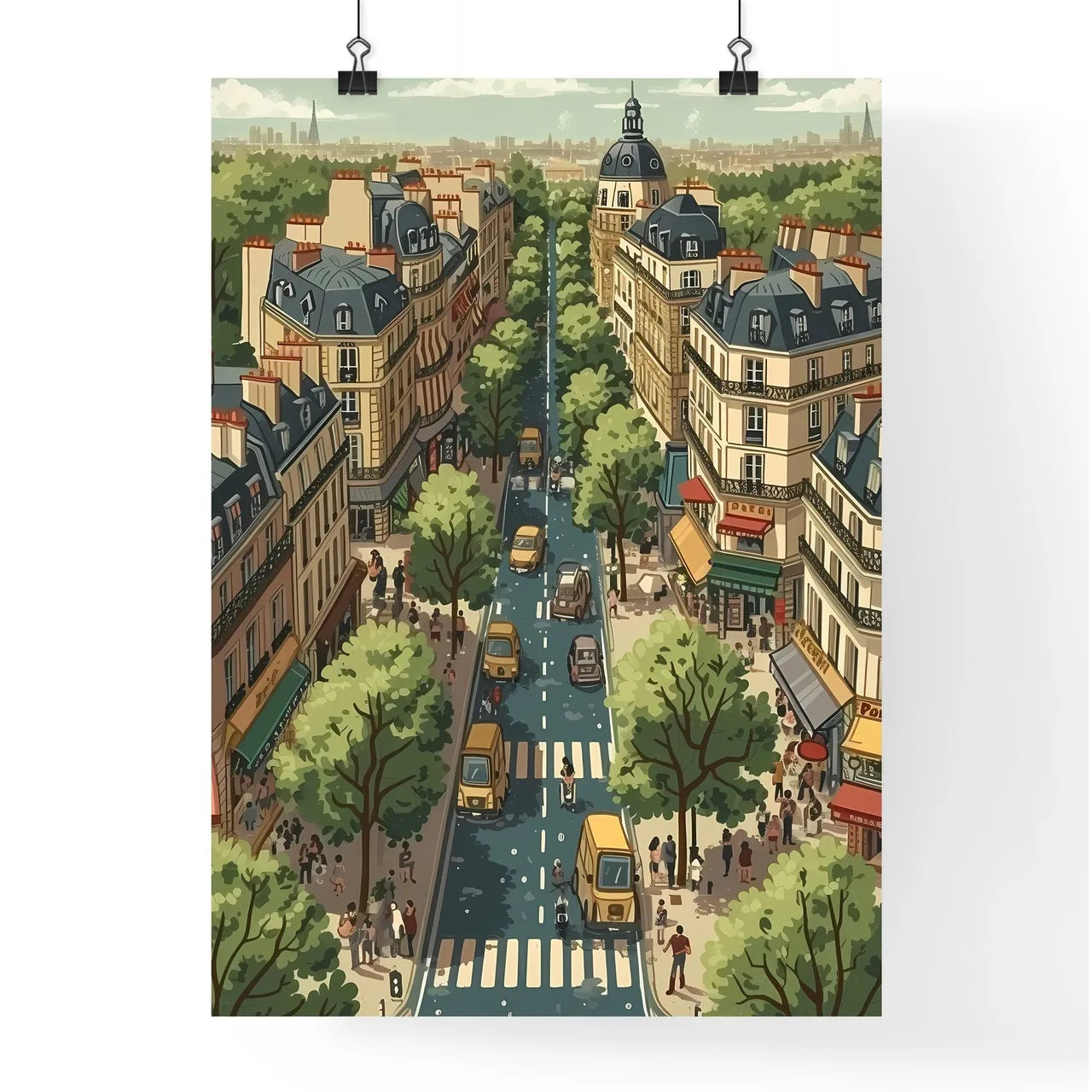 Poster of Paris - Art print of a city street with many buildings and trees Poster