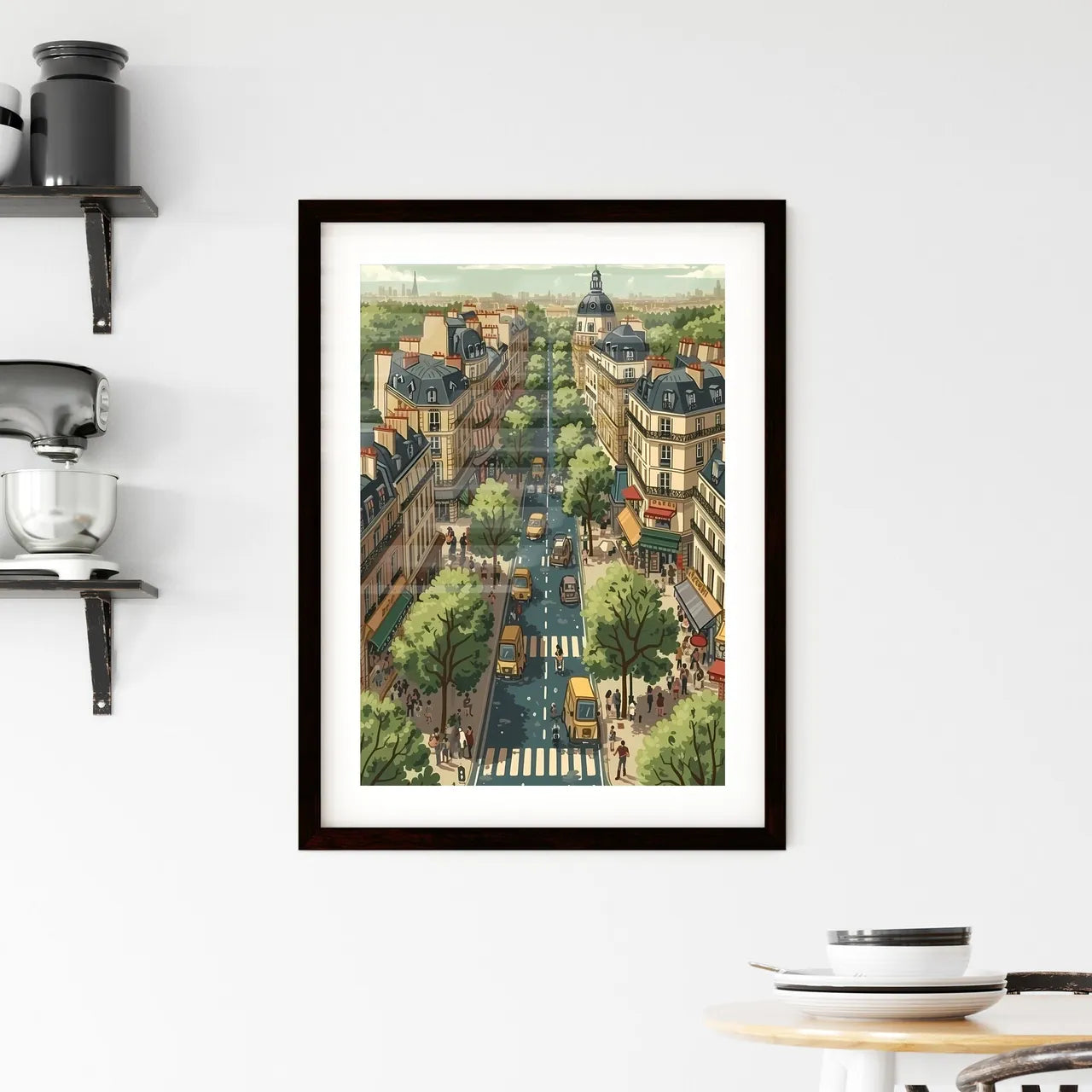 Poster of Paris - Art print of a city street with many buildings and trees Custom Print