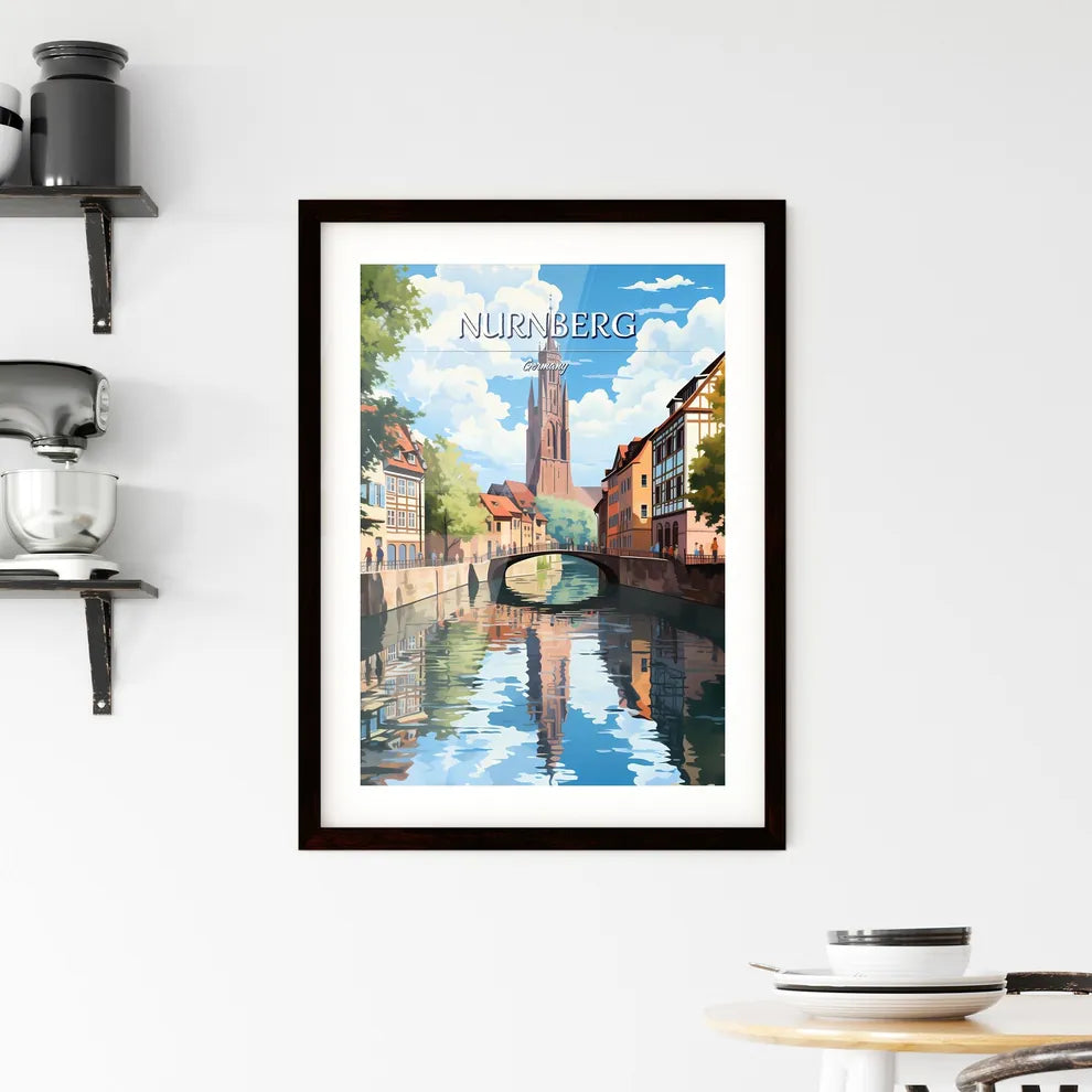 Nurnberg, Germany - Art print of a water way with a bridge and a church in the background Custom Print