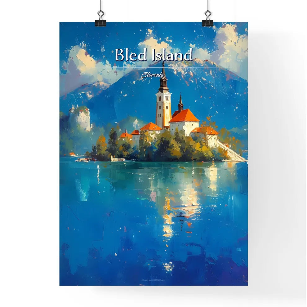 Bled Island, Slovenia - Art print of a building on an island in the water Poster