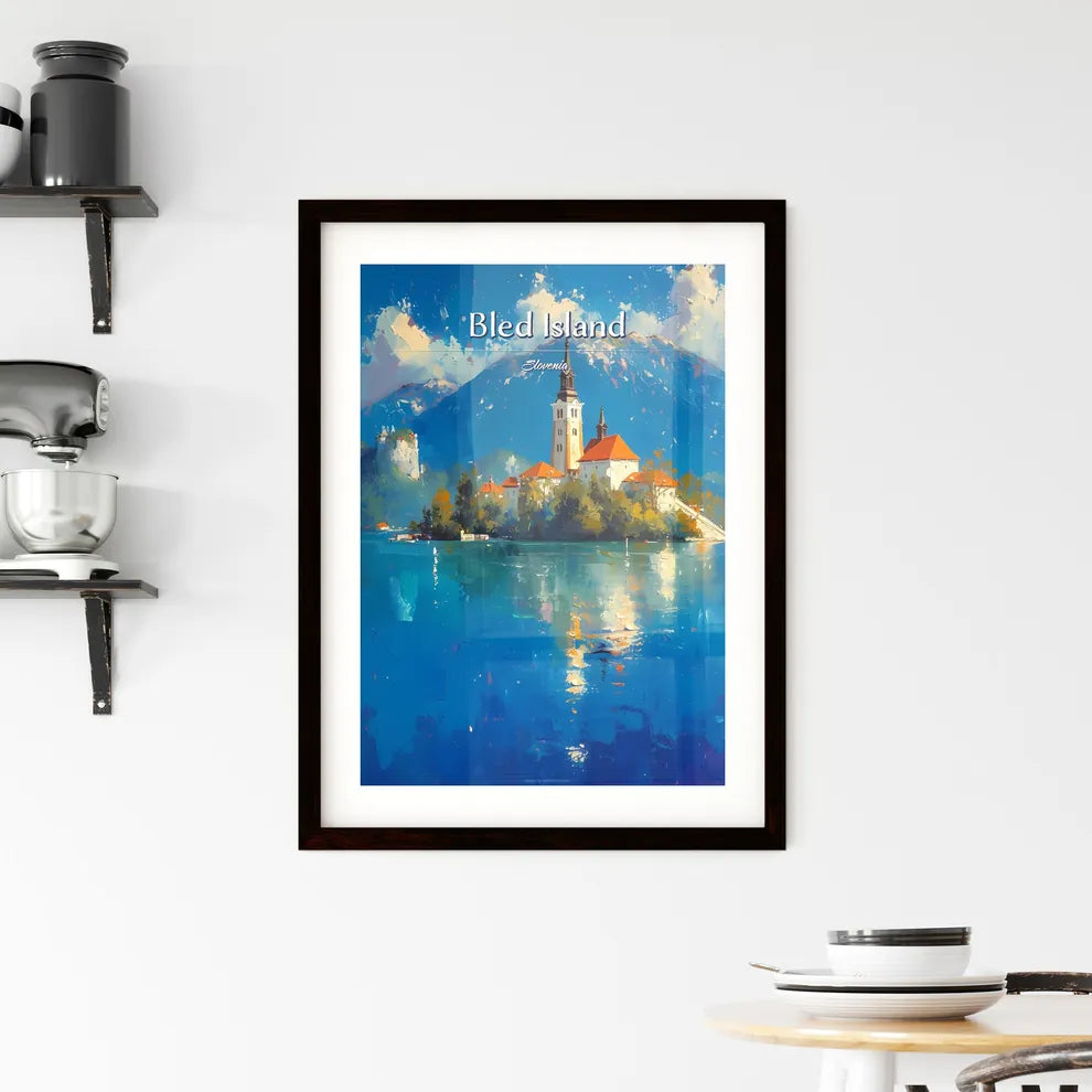 Bled Island, Slovenia - Art print of a building on an island in the water Custom Print