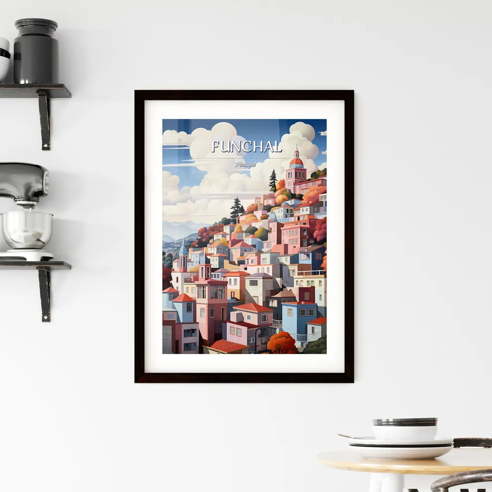 Funchal, Portugal - Art print of a colorful city on a hill Custom Print