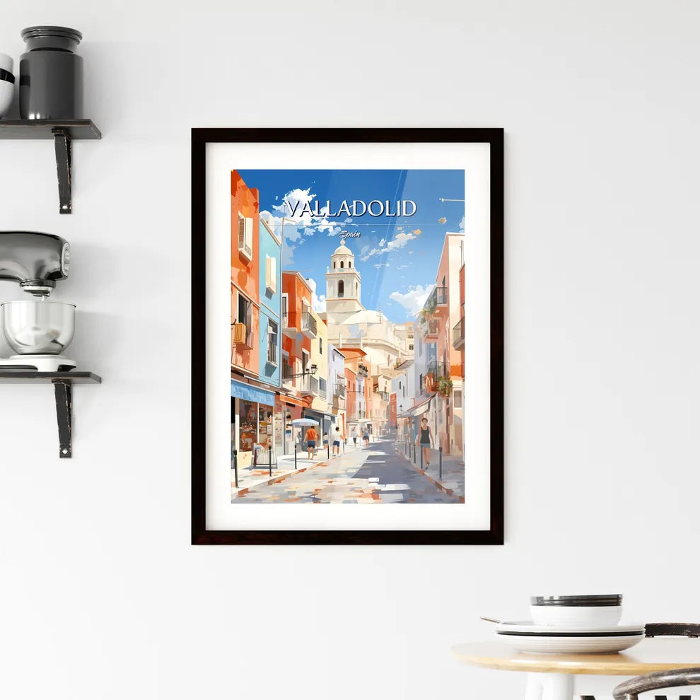 Valladolid, Spain - Art print of a street with buildings and people walking Custom Print