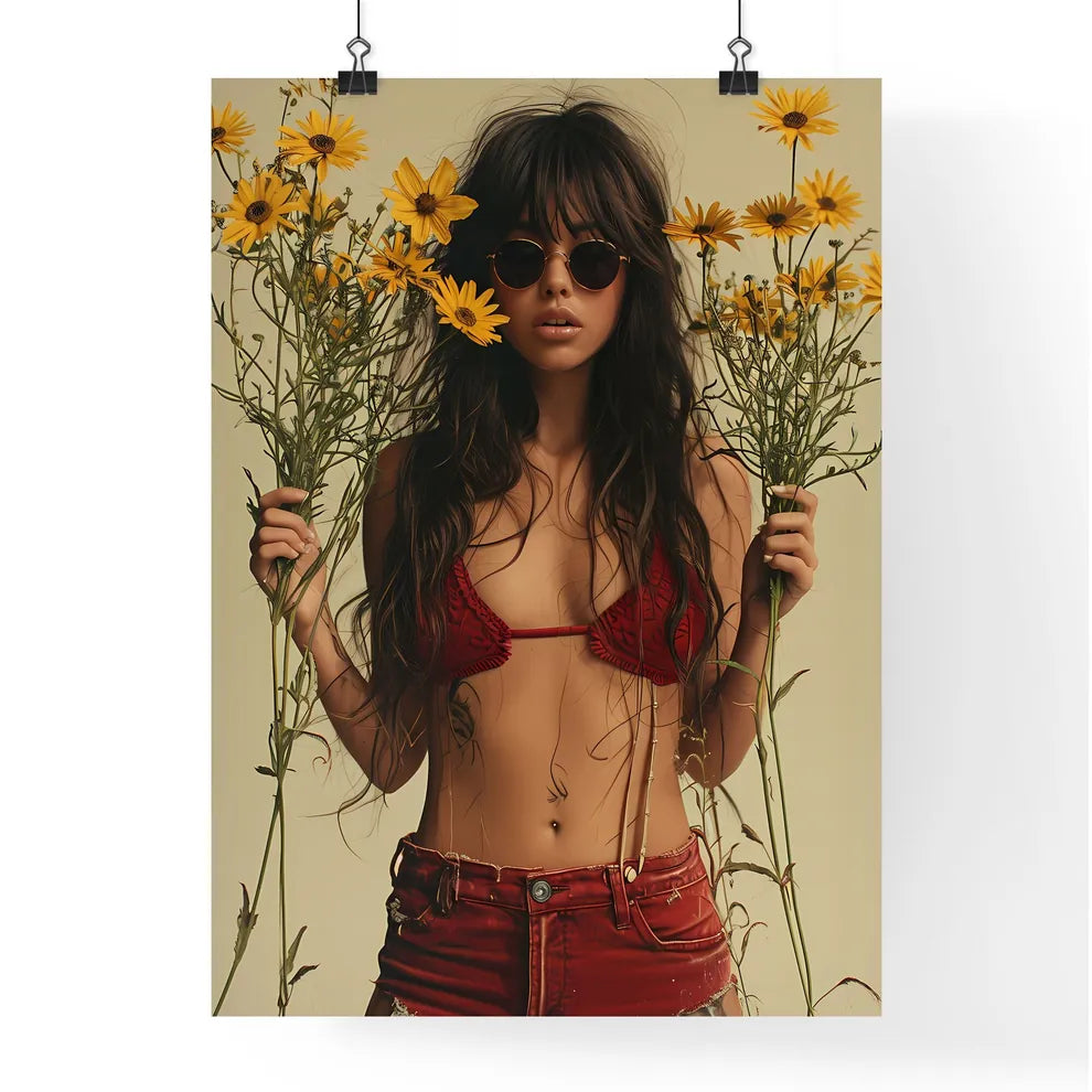 An image of a woman with flowers - Art print Poster