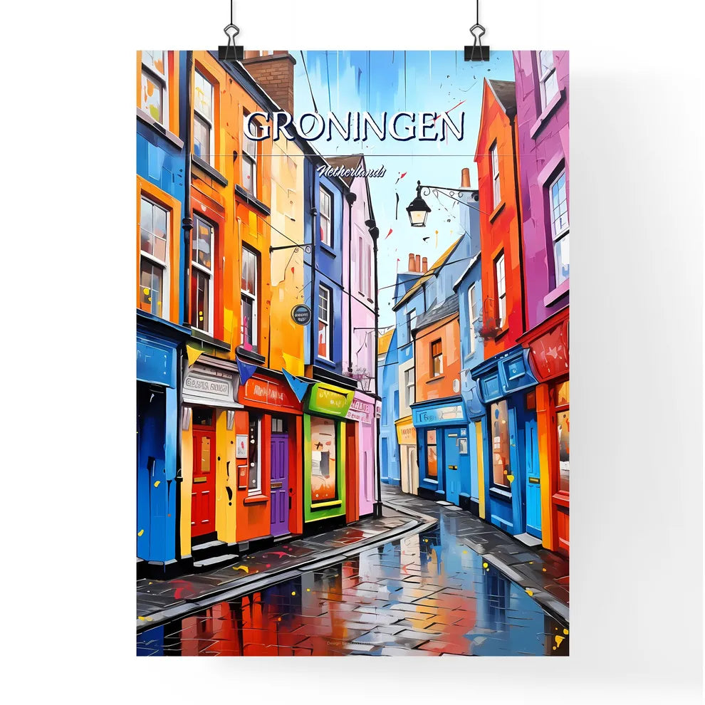 Groningen, Netherlands - Art print of a colorful buildings on a street Poster