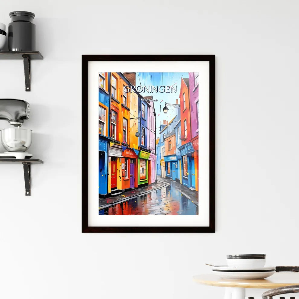 Groningen, Netherlands - Art print of a colorful buildings on a street Custom Print