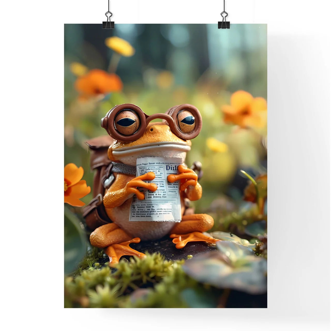 Frog sitting on a tiny toilet  Poster