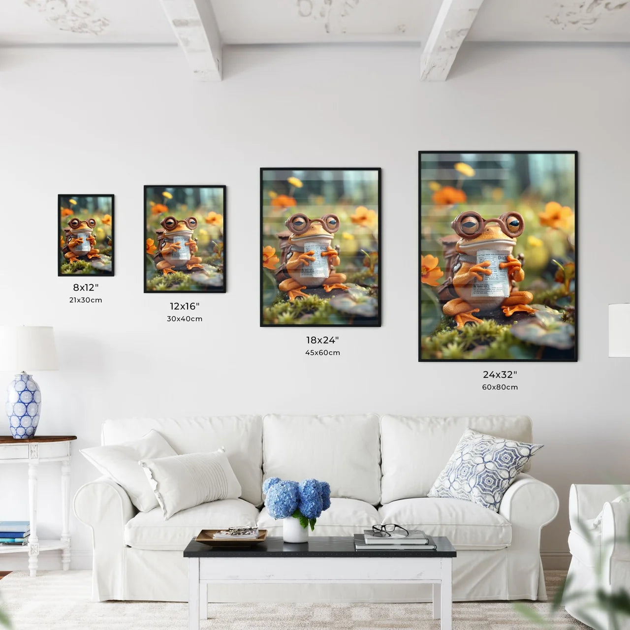 Frog sitting on a tiny toilet  Size Chart