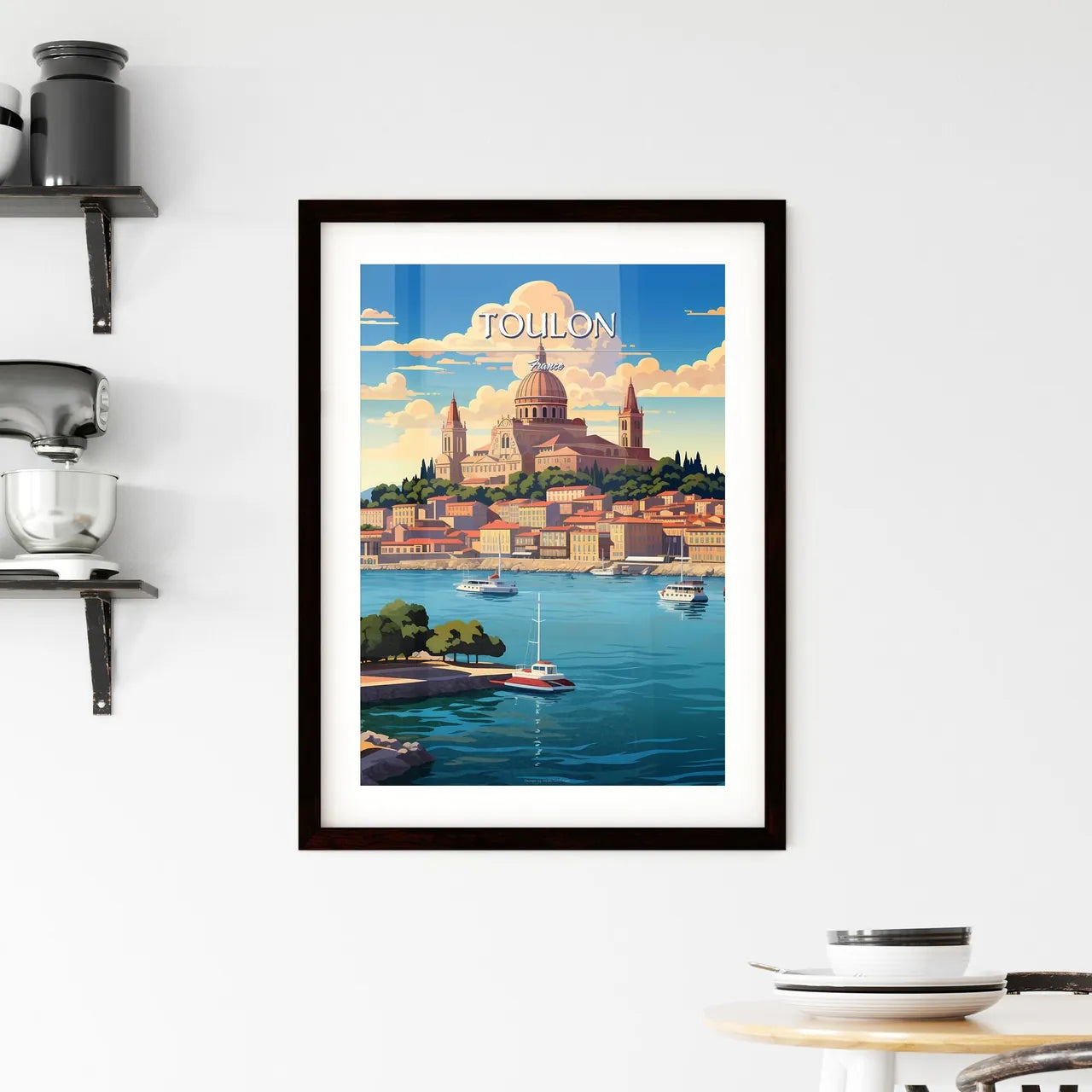 Toulon, France - Art print of a city with a dome on a hill surrounded by water Custom Print