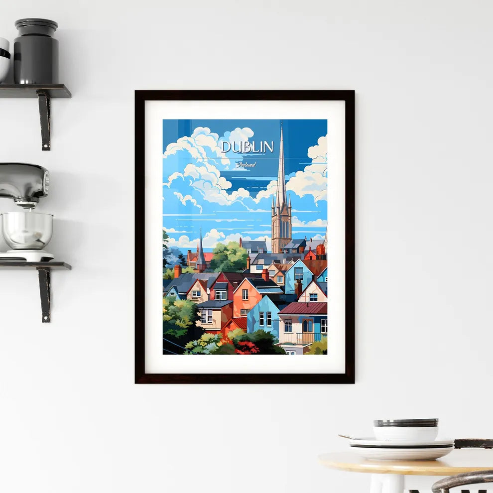 Dublin, Ireland - Art print of a group of houses with a tall spire Custom Print