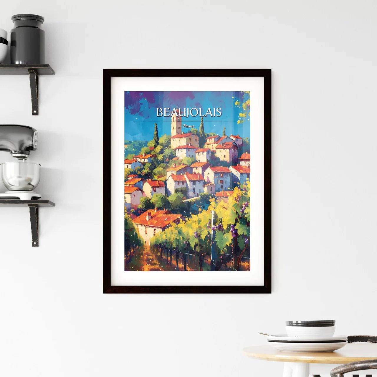 Beaujolais, France - Art print of a painting of a village Custom Print