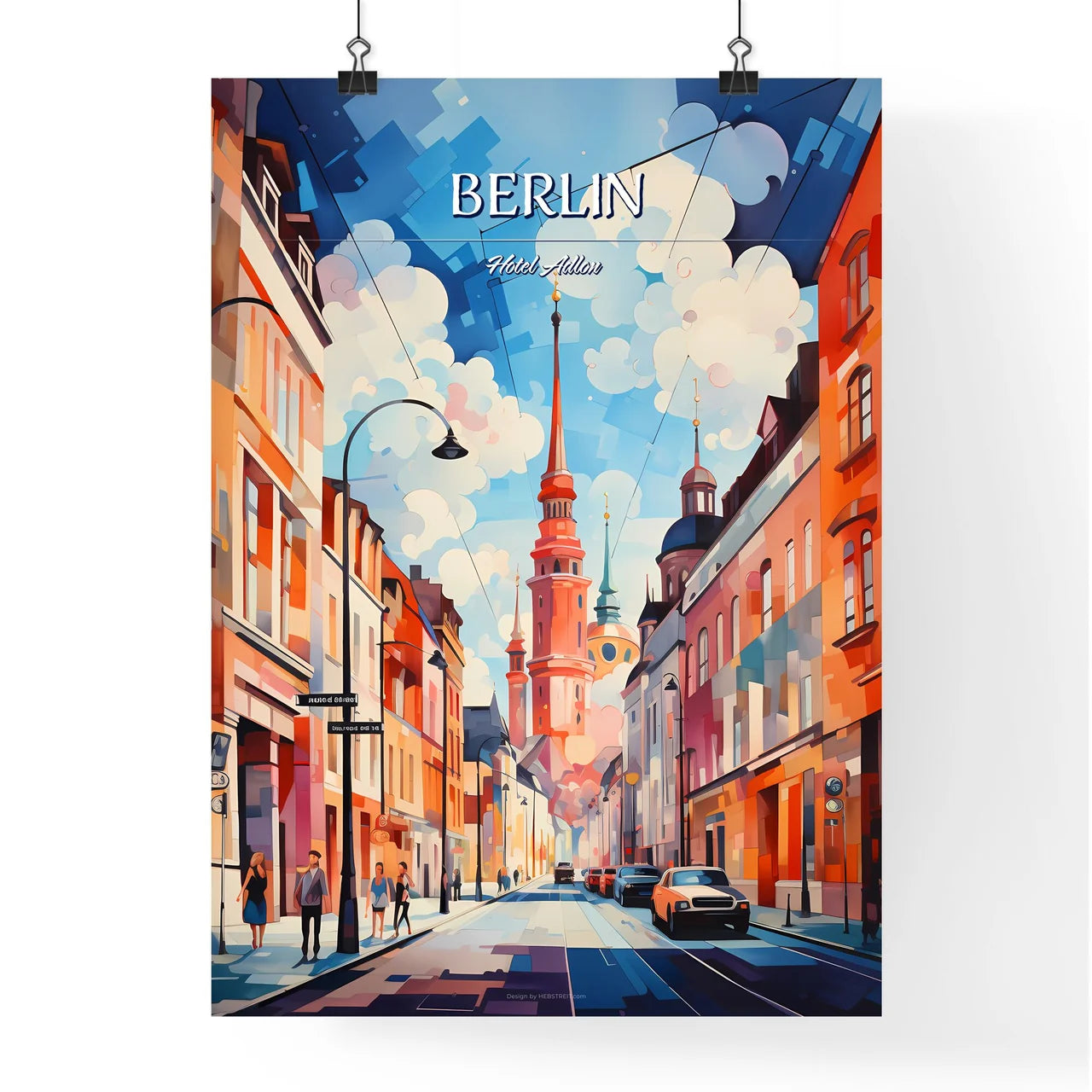 Berlin, Hotel Adlon - Art print of a street with cars and buildings Poster