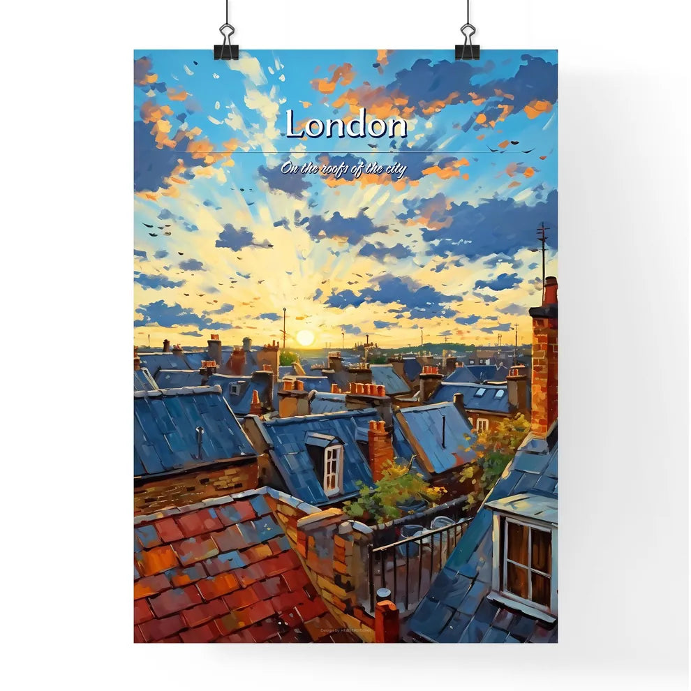 On the roofs of London, UK - Art print of a rooftops of a city during sunset Poster
