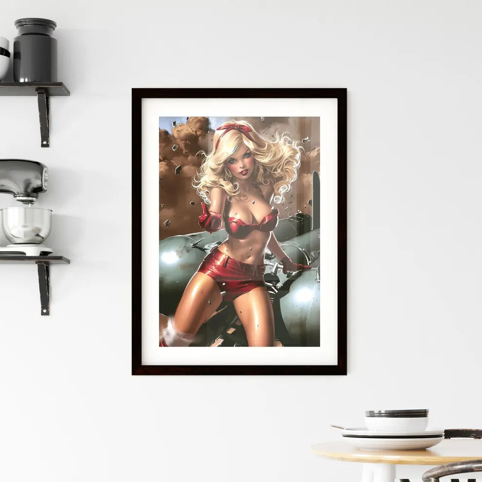 American kitsch style art work of a girl rid Framed Print
