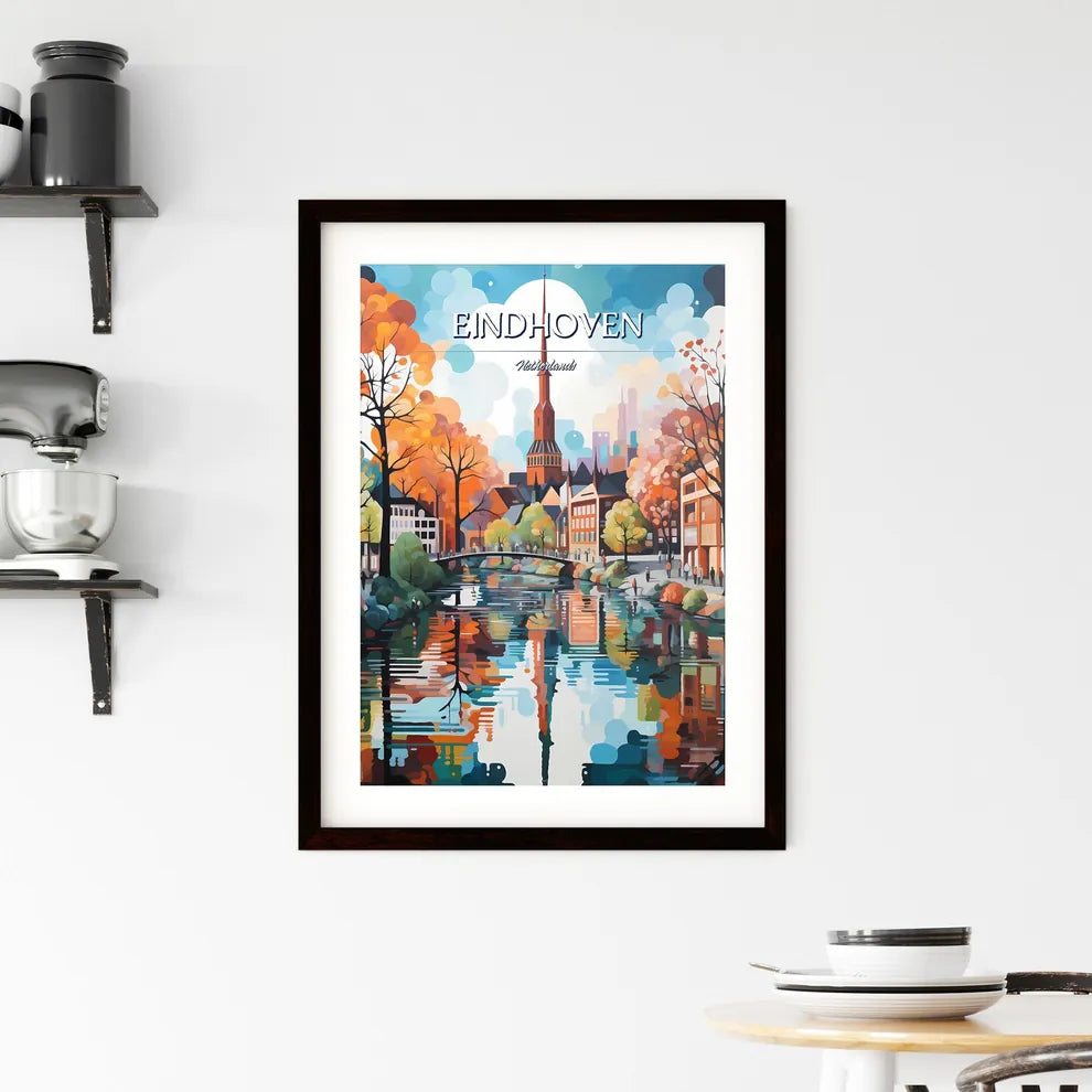 Eindhoven, Netherlands - Art print of a painting of a city with a river and trees Custom Print