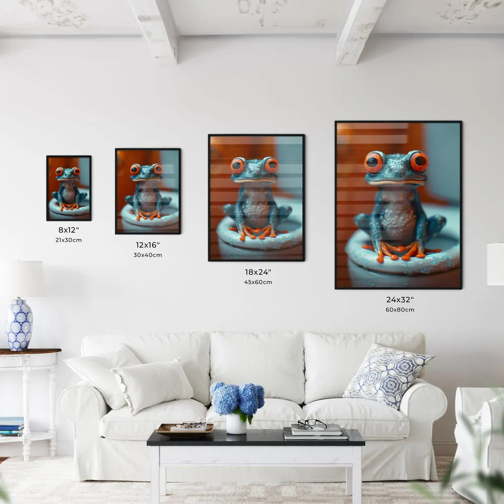 Frog sitting on a tiny toilet  Size Chart