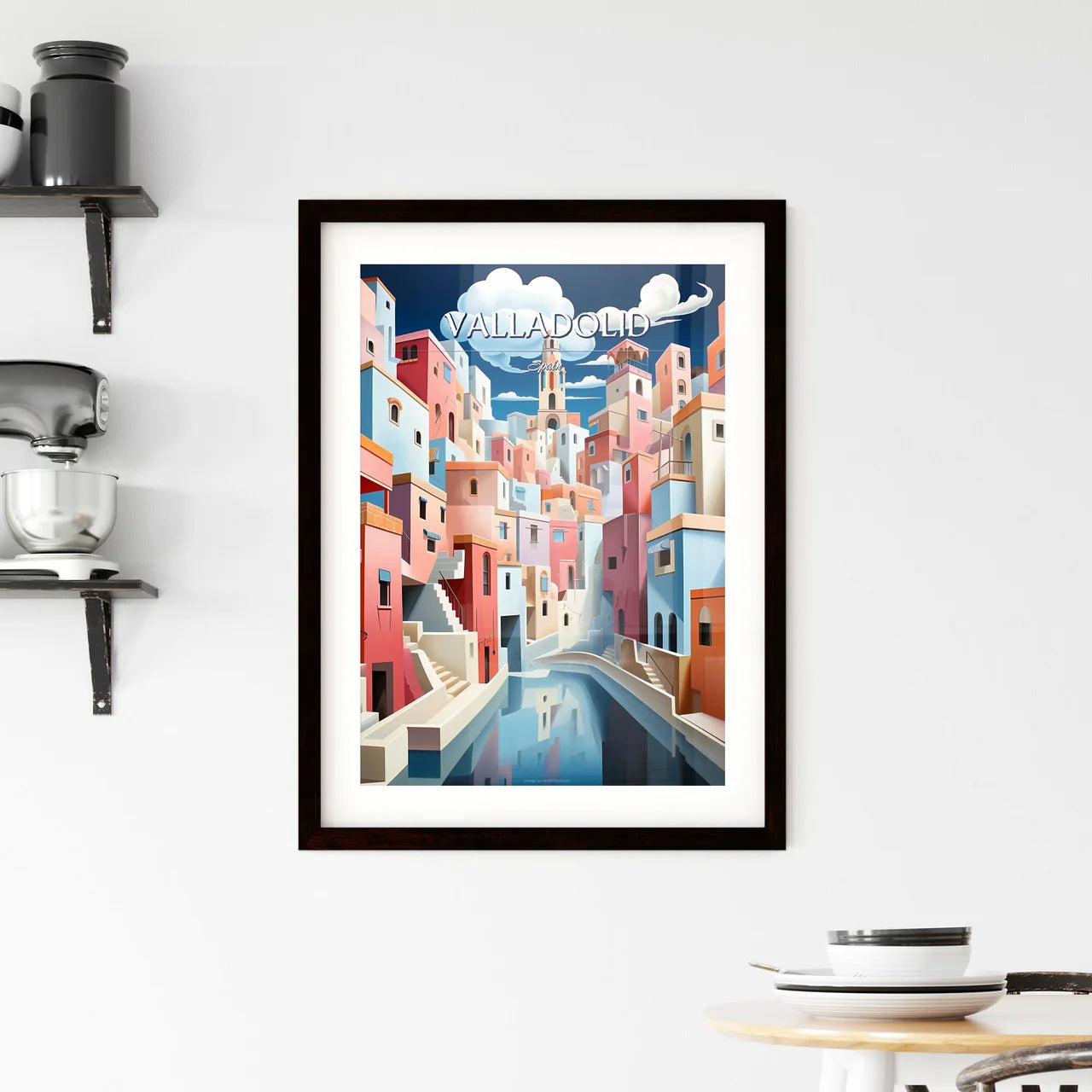 Valladolid, Spain - Art print of a colorful city with a river Custom Print