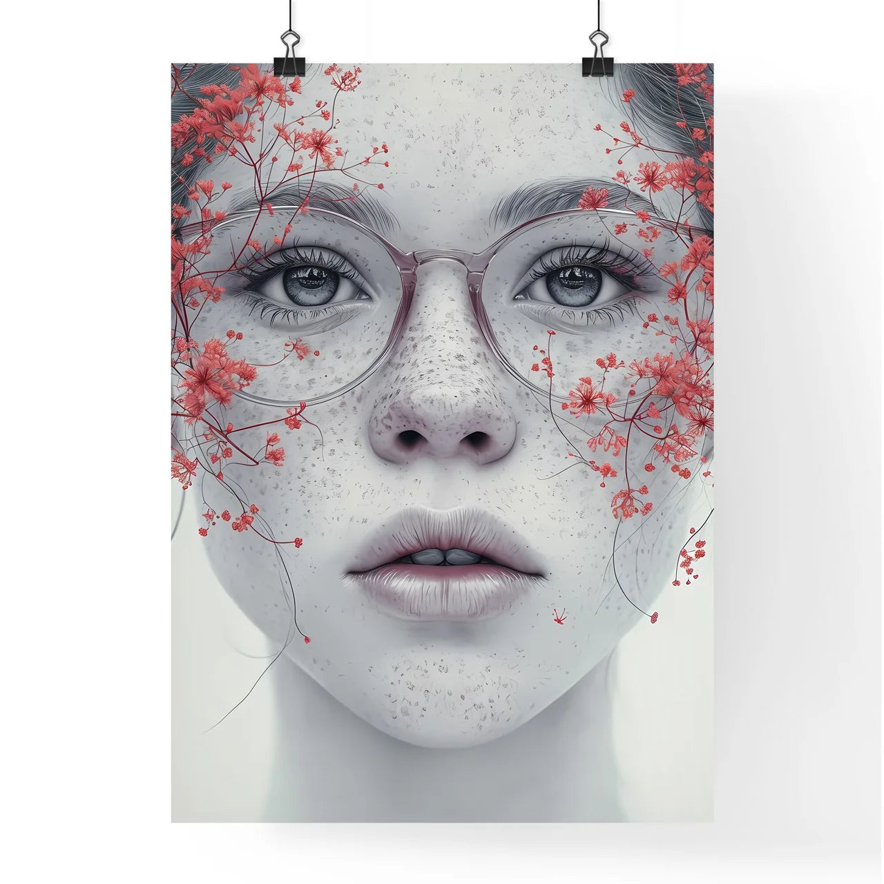 An image of a woman with flowers - Art print Poster