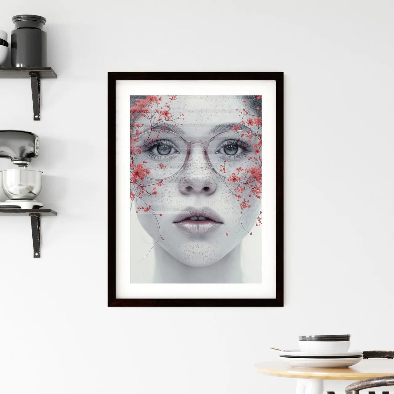 An image of a woman with flowers - Art print Framed Print