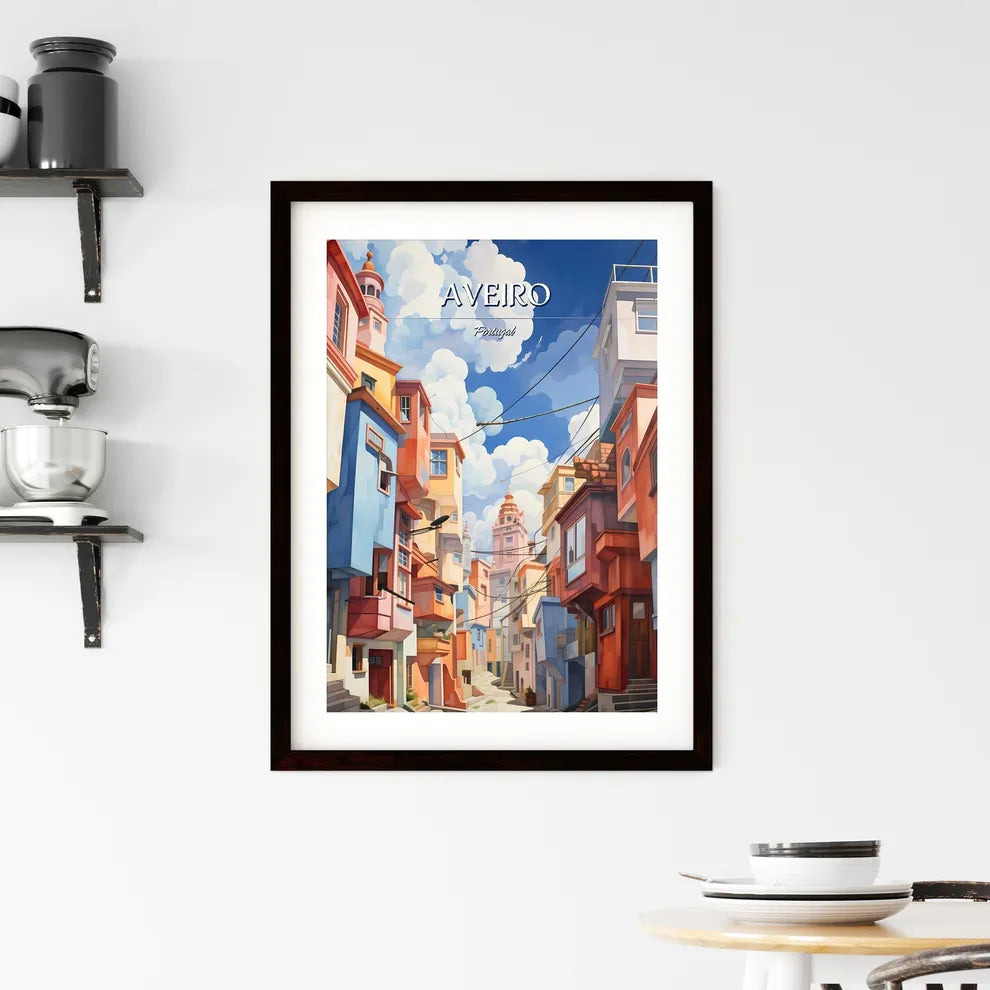 Aveiro, Portugal - Art print of a colorful city with buildings and clouds in the sky Custom Print