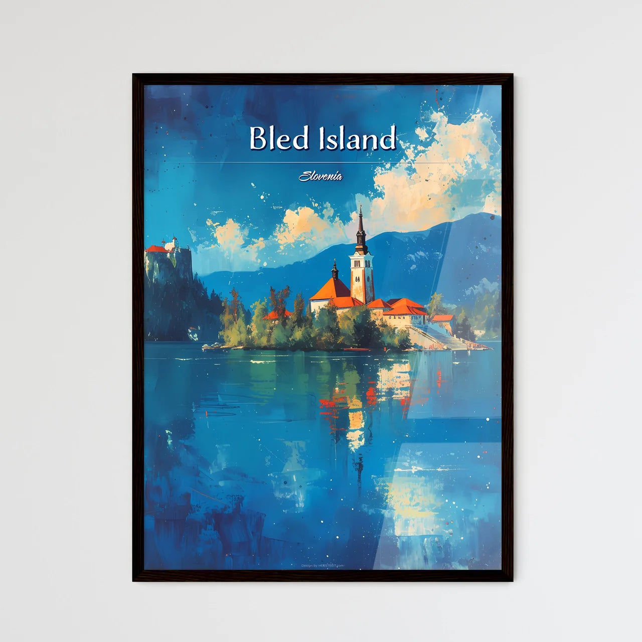 Bled Island, Slovenia - Art print of a building on an island in a lake Framed Art