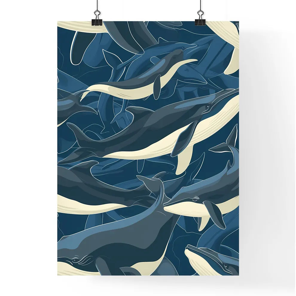 Smiling cute cartoon whales in different poses Poster