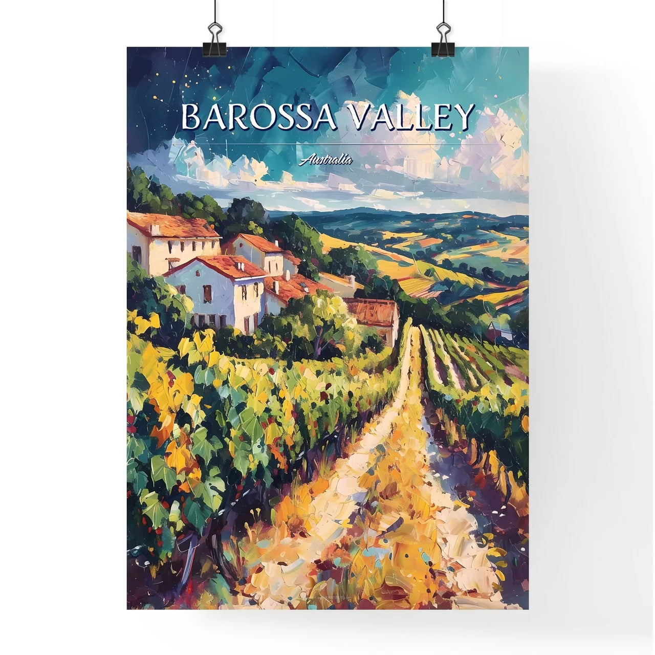Barossa Valley, Australia - Art print of a painting of a vineyard Poster