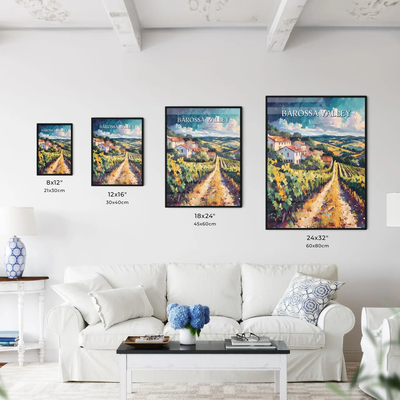 Barossa Valley, Australia - Art print of a painting of a vineyard Size Chart