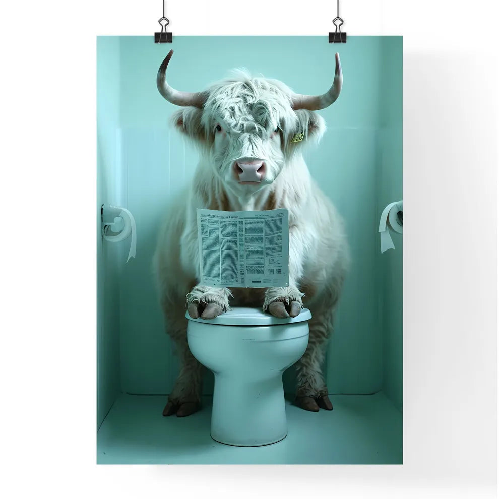 A cow sitting on a tiny toilet  Poster