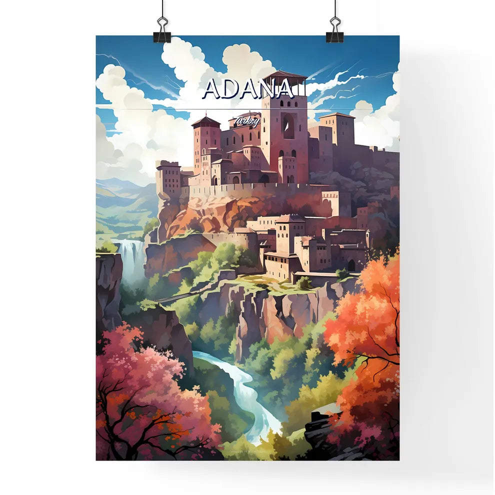 Adana, Turkey - Art print of a castle on a cliff Poster
