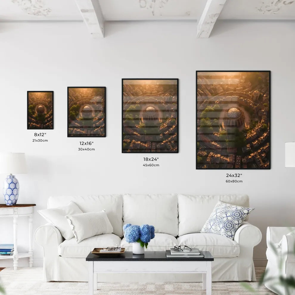 Poster of Paris - Art print of a circular city with trees and buildings Size Chart