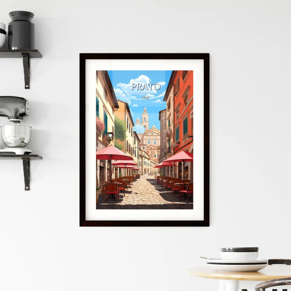 Prato, Italy - Art print of a street with tables and umbrellas Custom Print
