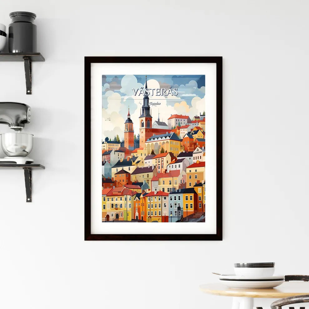 Västerås, Sweden, - Art print of a colorful cityscape with a steeple Custom Print