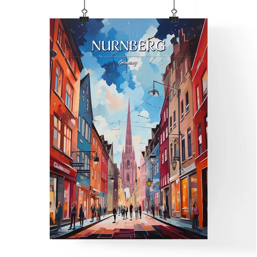 Nurnberg, Germany - Art print of a street with people walking on it Poster