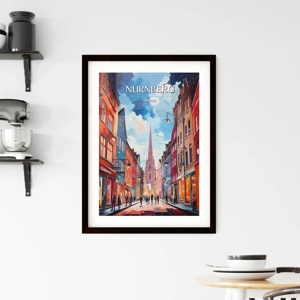 Nurnberg, Germany - Art print of a street with people walking on it Custom Print