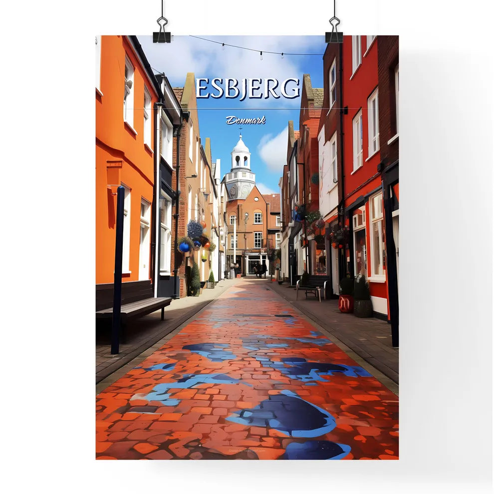Esbjerg, Denmark - Art print of a brick walkway between buildings Poster