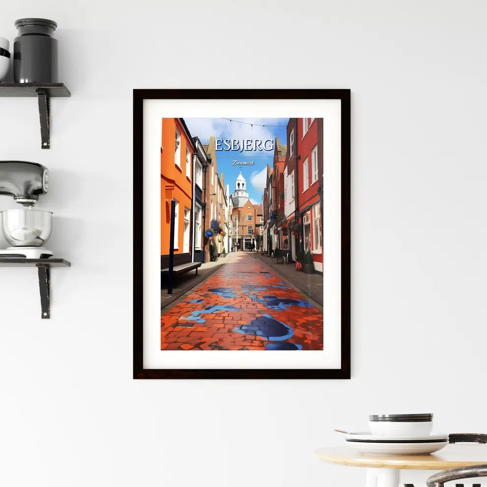 Esbjerg, Denmark - Art print of a brick walkway between buildings Custom Print