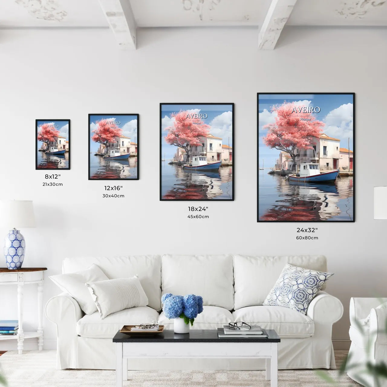 Aveiro, Portugal - Art print of a boat on the water Size Chart