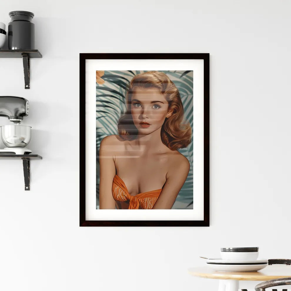 An image of a woman with flowers - Art print Framed Print