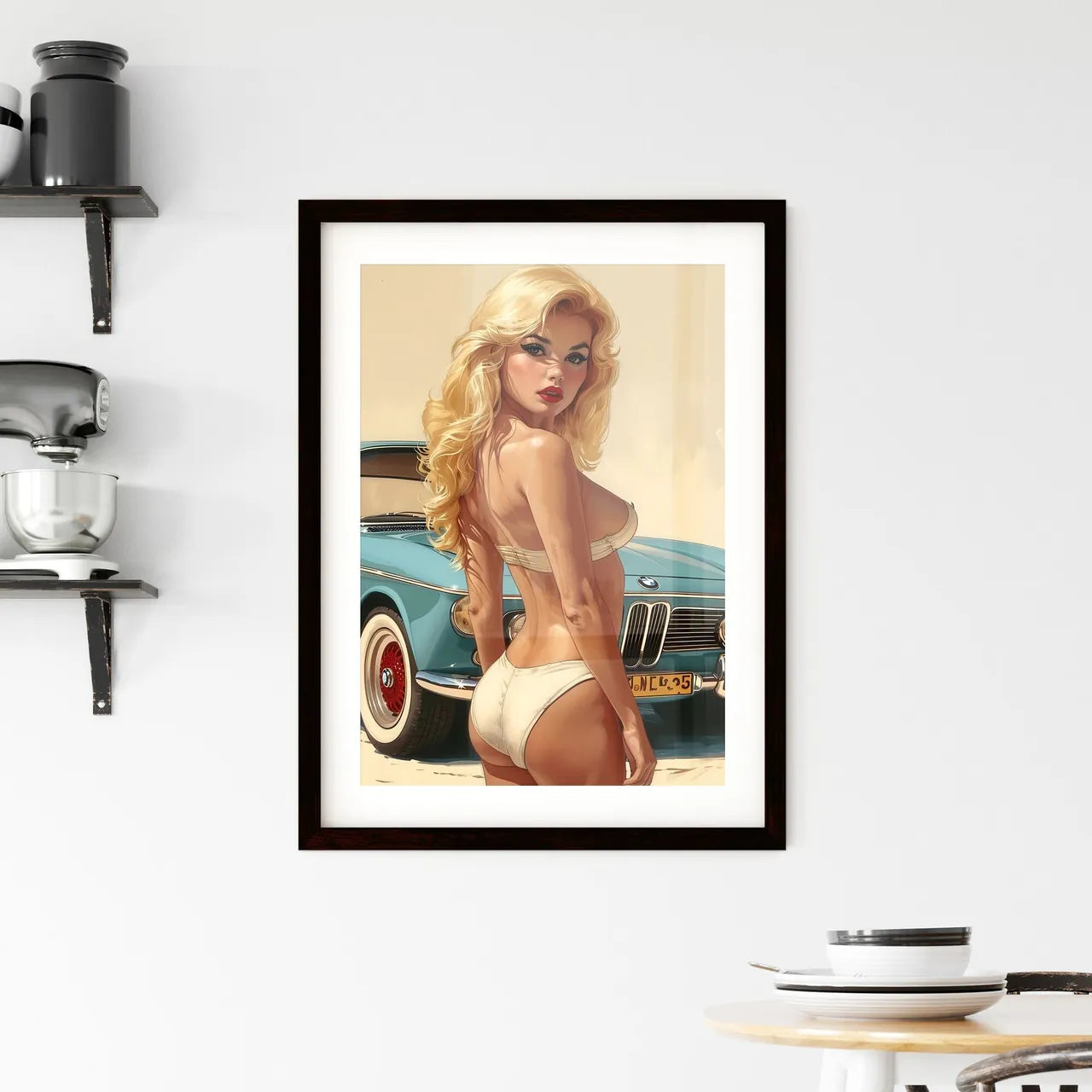 Illustration of a beautiful pin up model ful Framed Print