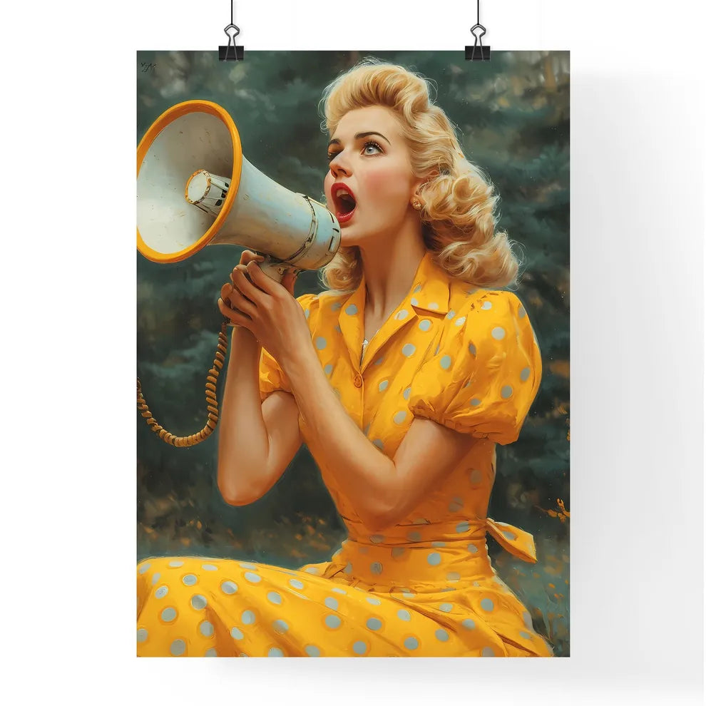 Pin up in 50's style clothes girl sitting wi Poster