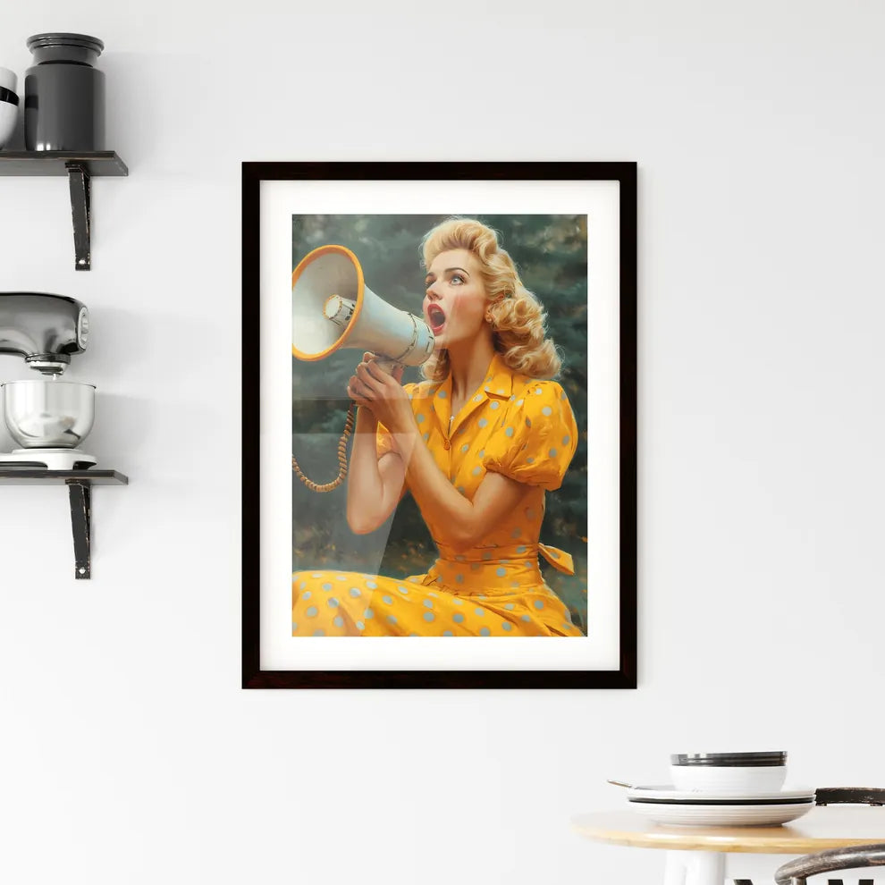 Pin up in 50's style clothes girl sitting wi Framed Print