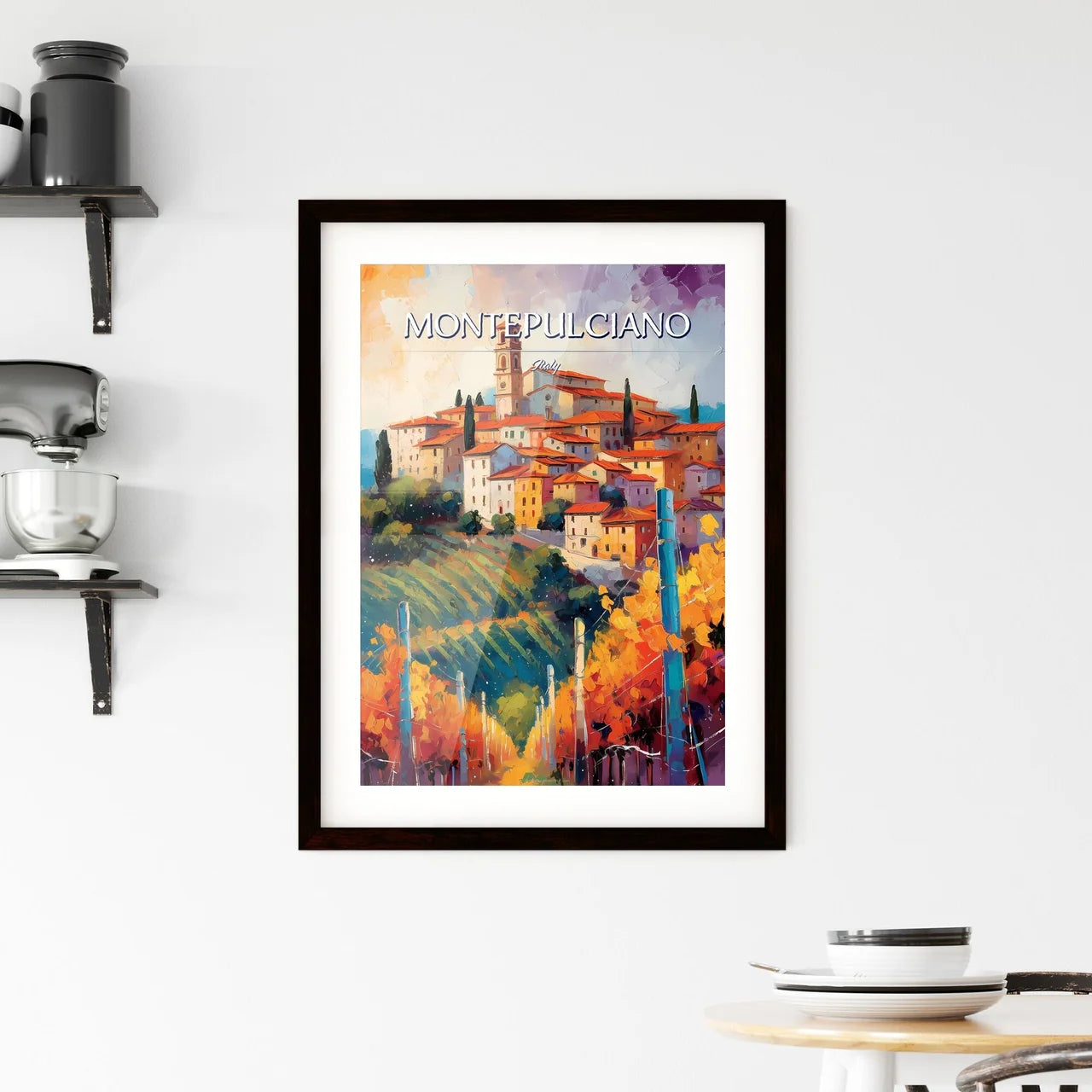Montepulciano, Italy - Art print of a painting of a town on a hill Custom Print