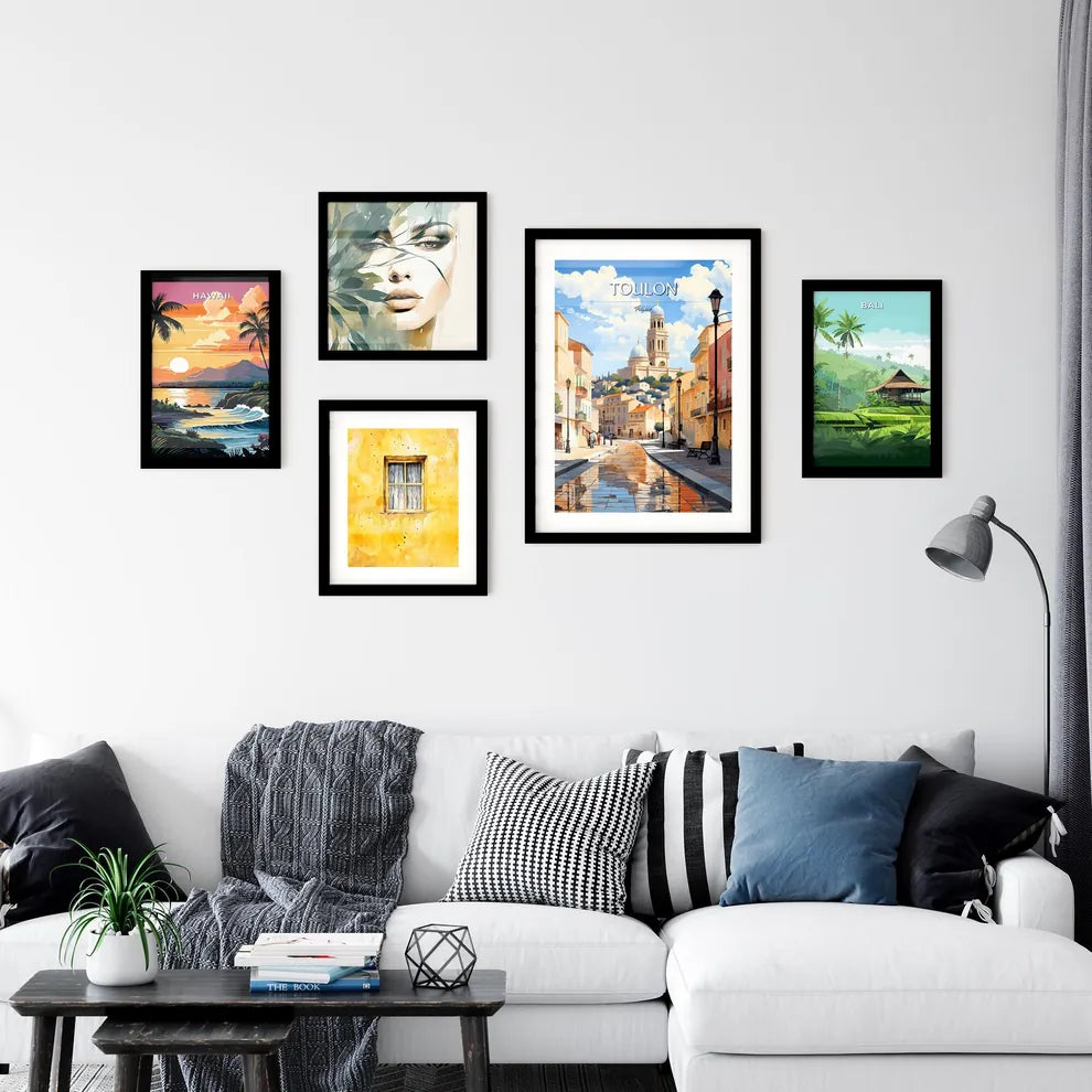 Toulon, France - Art print of a street with buildings and a church in the background Interior Design