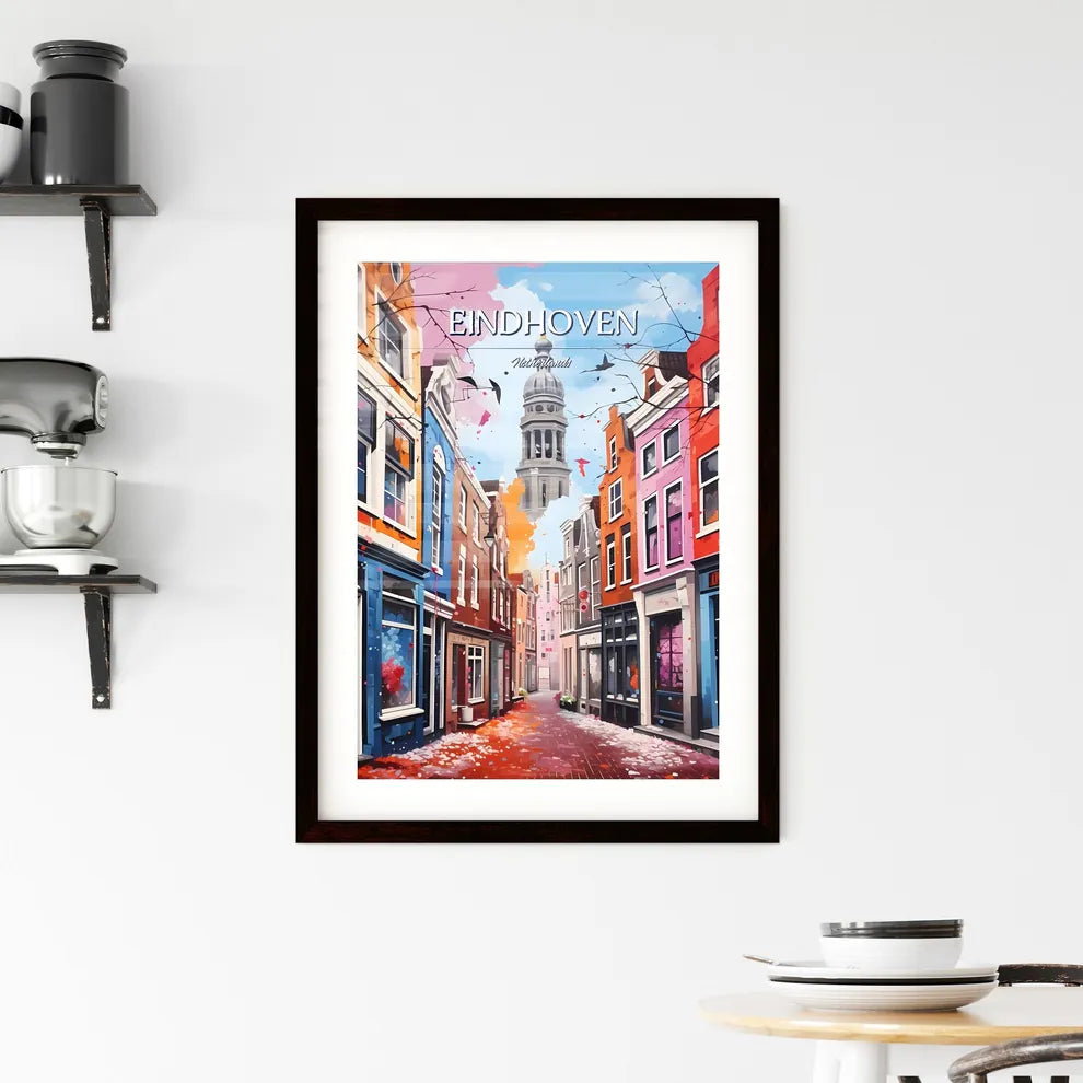 Eindhoven, Netherlands - Art print of a street with buildings and a tower Custom Print