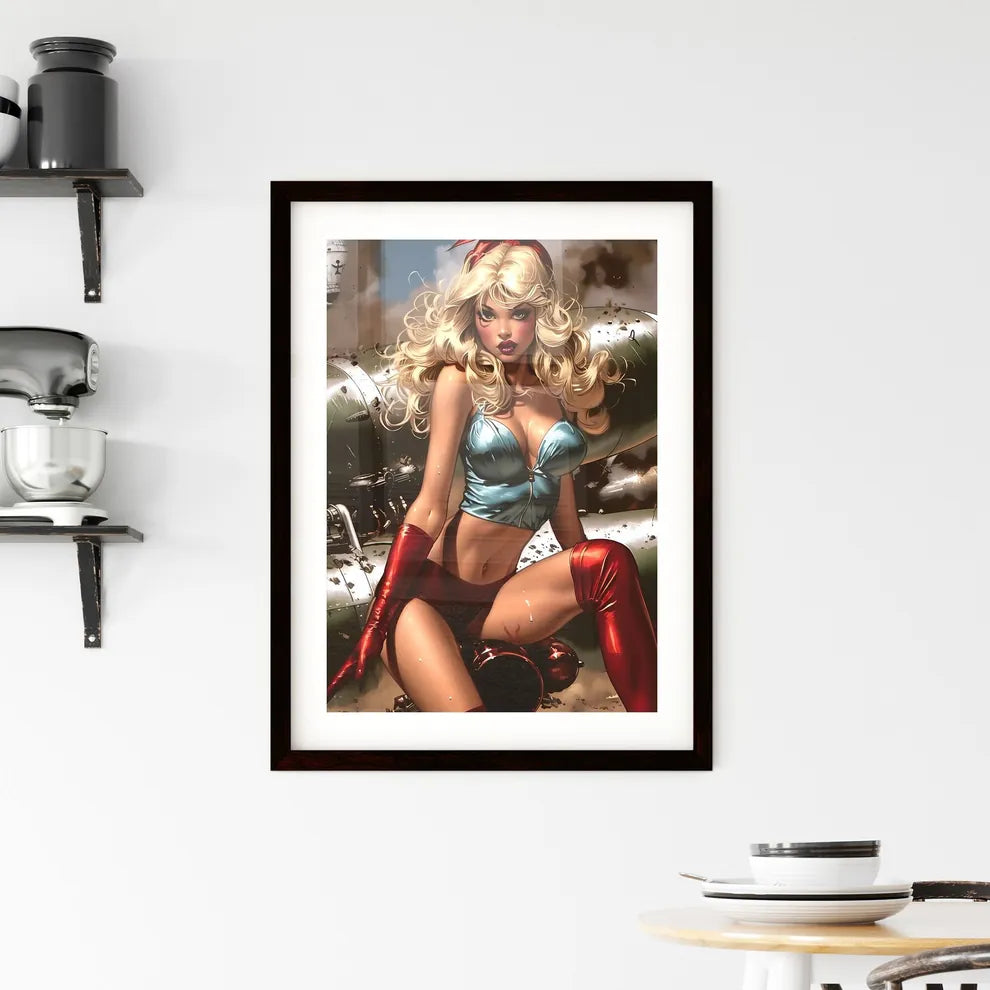 American kitsch style art work of a girl rid Framed Print