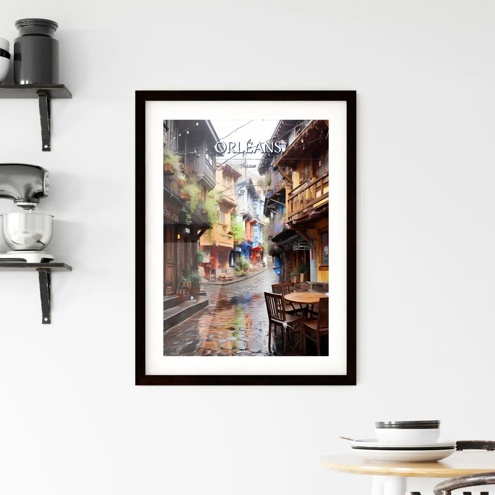 Orléans, France - Art print of a street with tables and chairs in a small town Custom Print