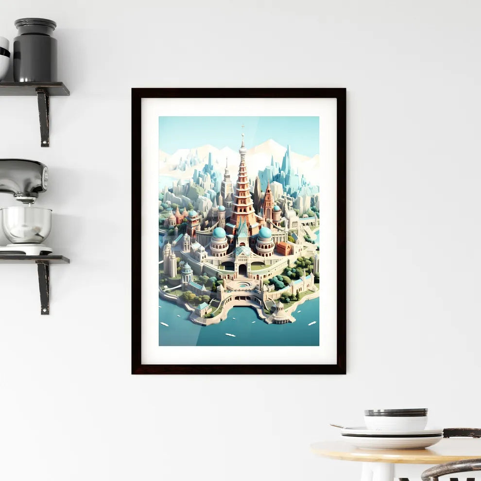 Travel abroad illustration - Art print of a cartoon of a castle on an island Custom Print