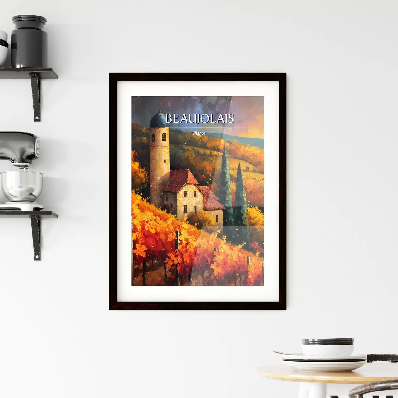 Beaujolais, France - Art print of a painting of a house in a vineyard Custom Print