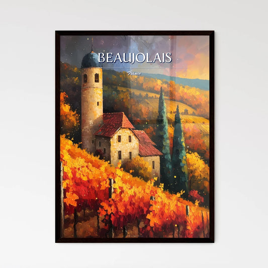 Beaujolais, France - Art print of a painting of a house in a vineyard Framed Art